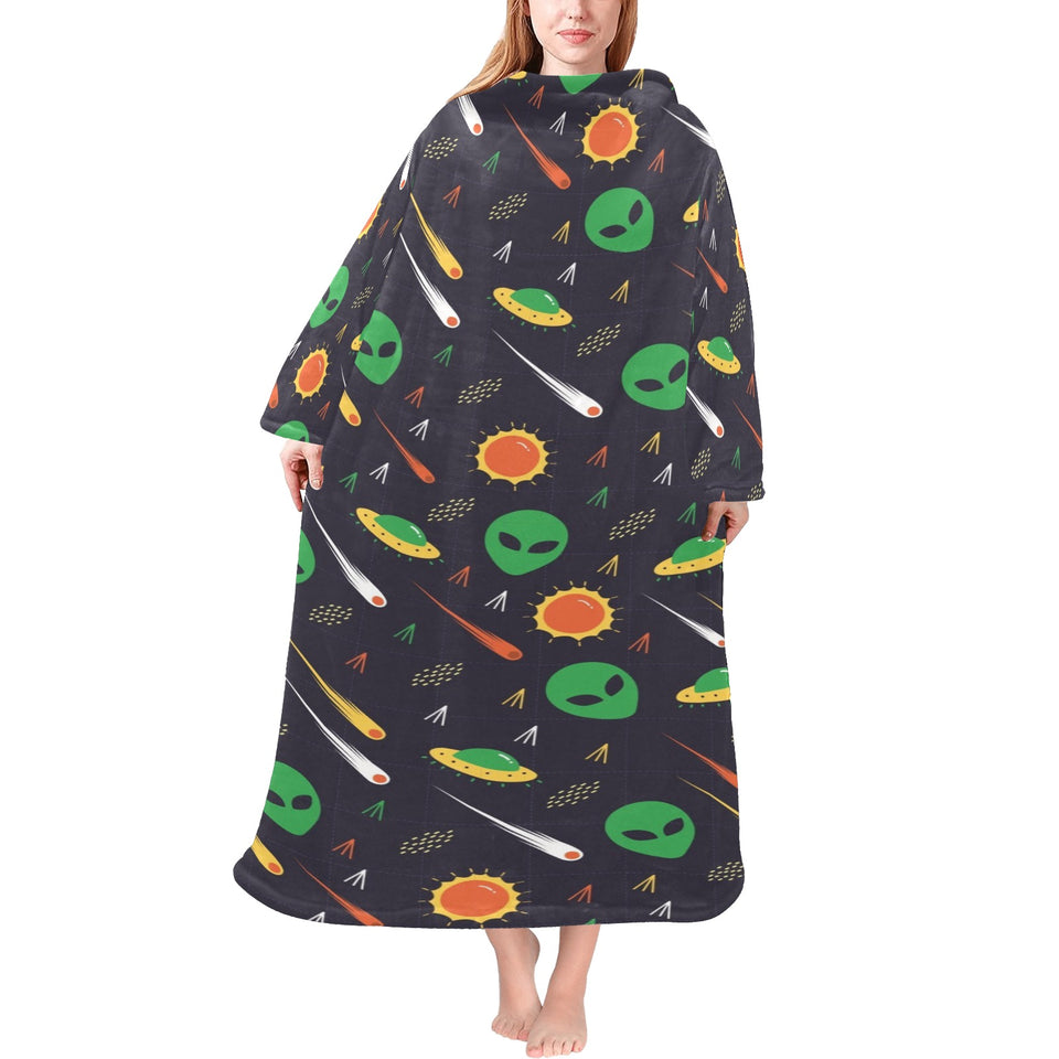 Alien Pattern Print Design 03 Blanket Robe with Sleeves