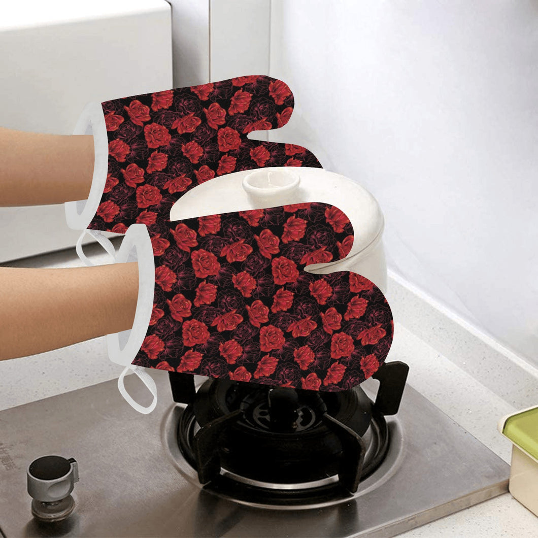 Rose Pattern Print Design 01 Heat Resistant Oven Mitts