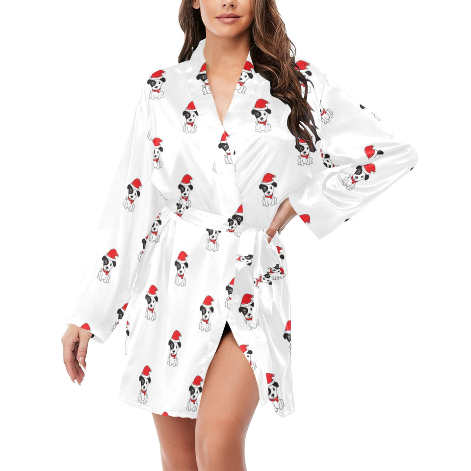 Jack Russel Pattern Print Design 01 Women's Long Sleeve Belted Night Robe