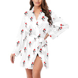 Jack Russel Pattern Print Design 01 Women's Long Sleeve Belted Night Robe