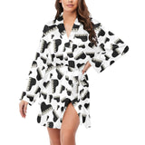 Piano Pattern Print Design 02 Women's Long Sleeve Belted Night Robe