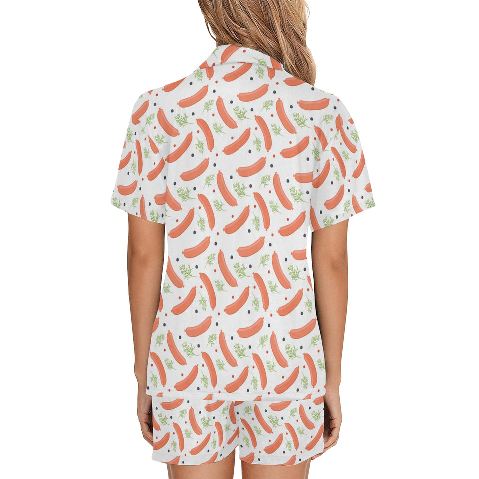 Sausage Pattern Print Design 03 Women's V-Neck Short Pajama Set