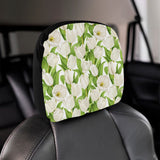 White Tulip Pattern Car Headrest Cover