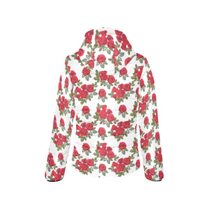 Rose Pattern Print Design 05 Women's Padded Hooded Jacket