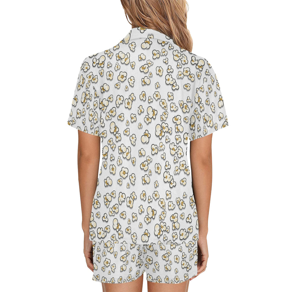 Popcorn Pattern Print Design 04 Women's V-Neck Short Pajama Set