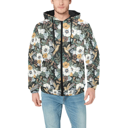 Hummingbird Pattern Print Design 05 Men's Padded Hooded Jacket(ModelH42)