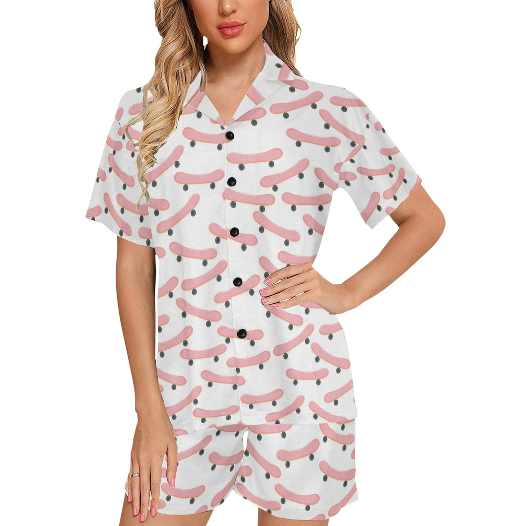 Skate Board Pattern Print Design 05 Women's V-Neck Short Pajama Set