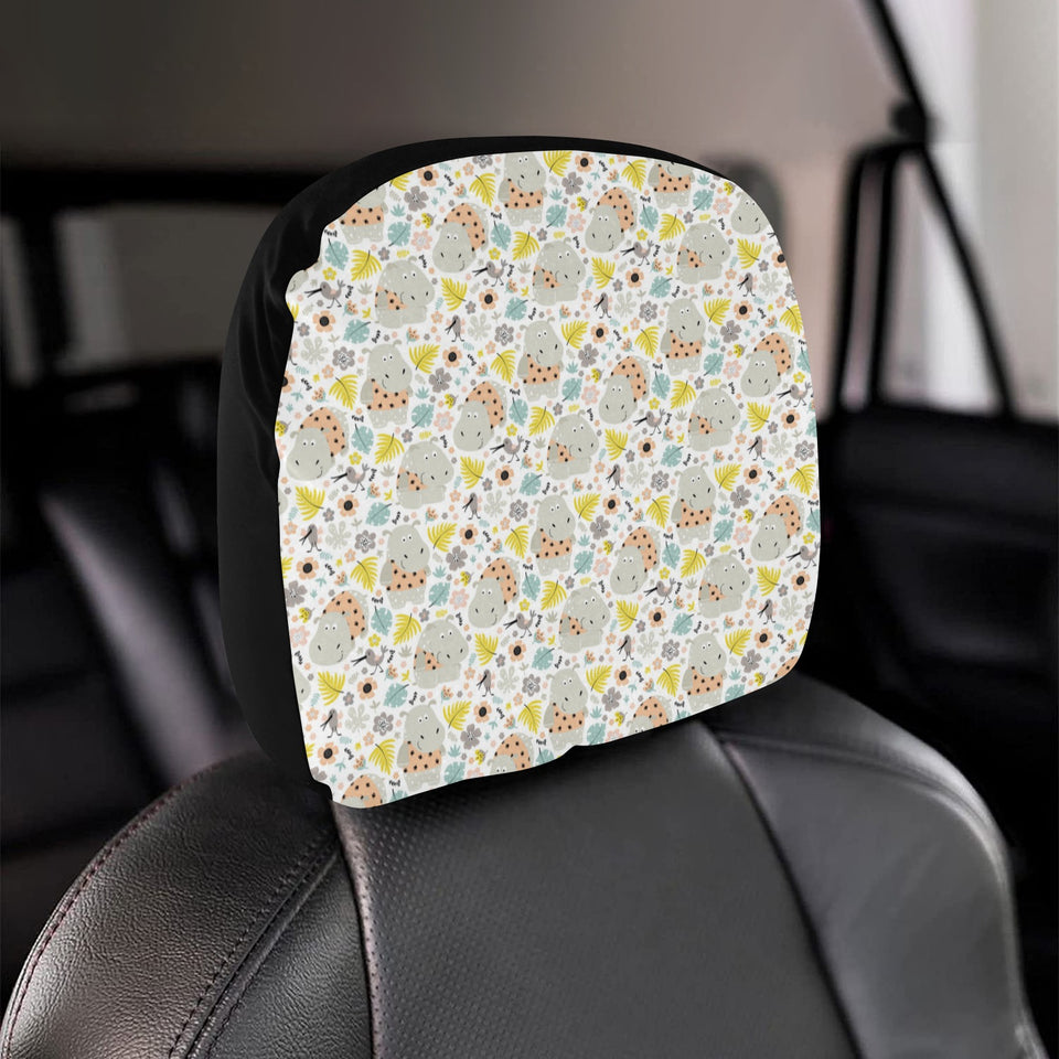 Hippopotamus Pattern Print Design 05 Car Headrest Cover