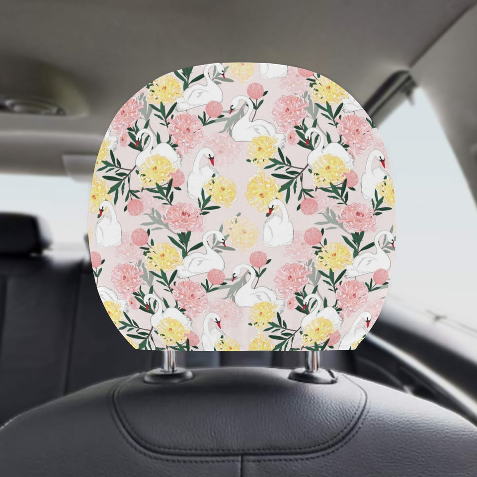 Swan Flower Pattern Car Headrest Cover