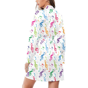 Music Notes Pattern Print Design 02 Women's Long Sleeve Belted Night Robe