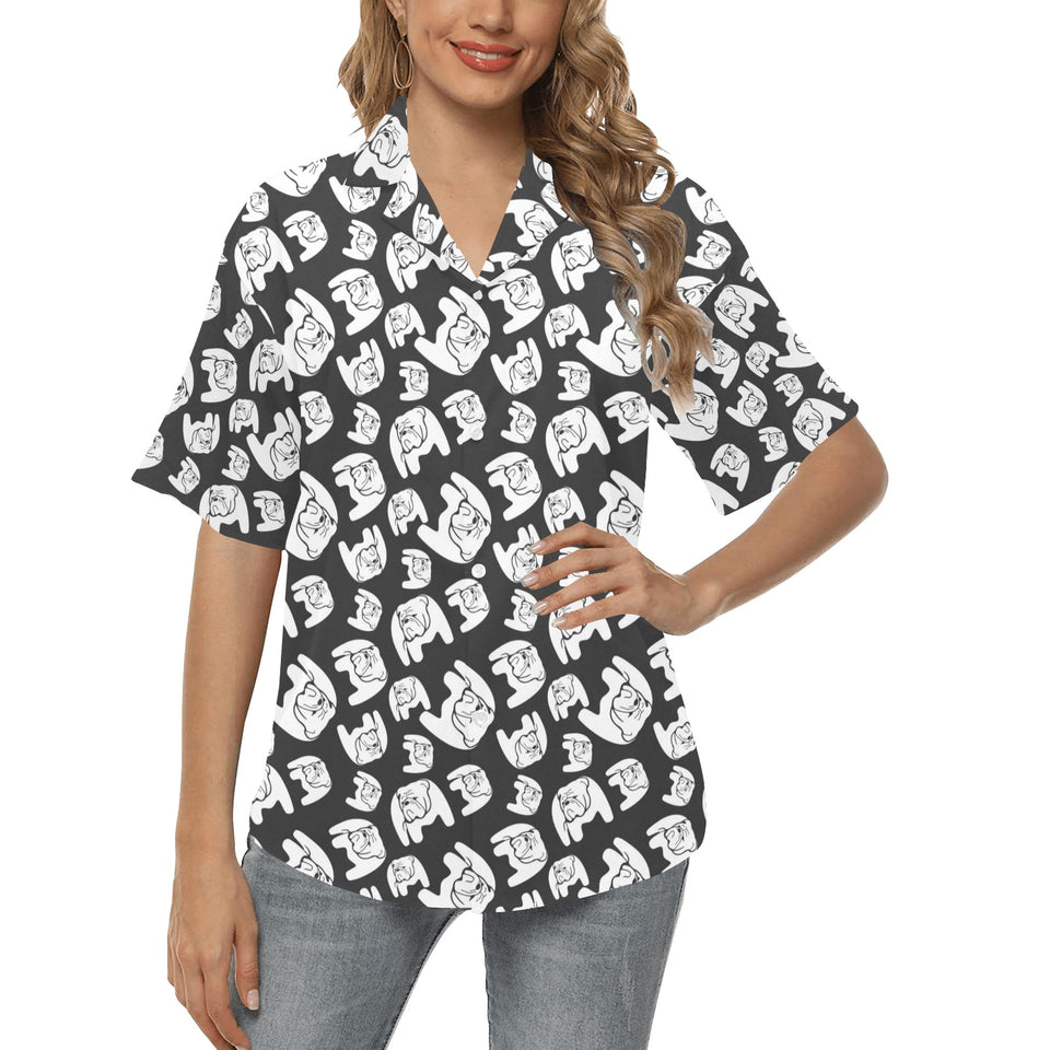 English Bulldog Pattern Print Design 02 Women's All Over Print Hawaiian Shirt