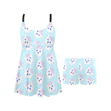 Yorkshire Terrier Pattern Print Design 01 Chest Sexy Pleated Two Piece Swim Dress