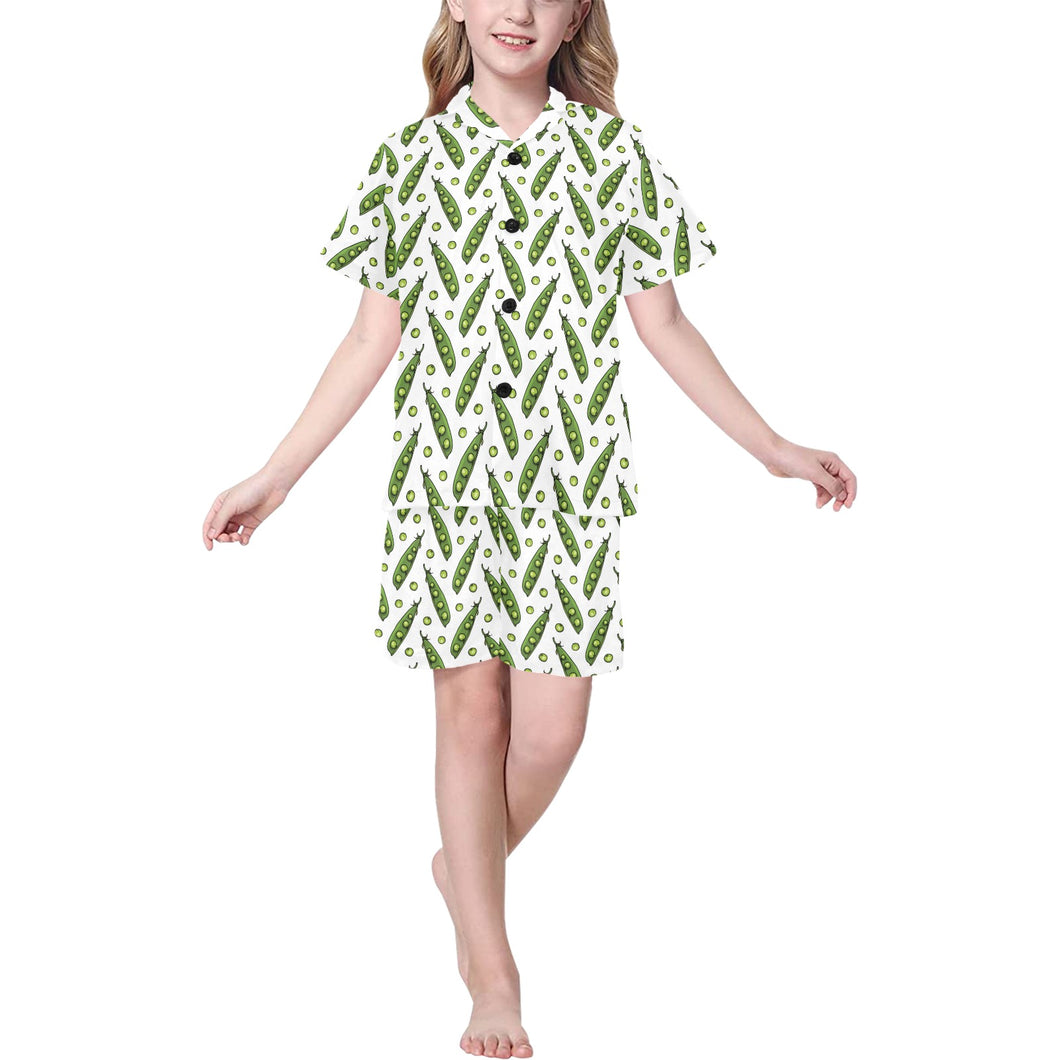 Green Peas Pattern Print Design 03 Kids' Boys' Girls' V-Neck Short Pajama Set