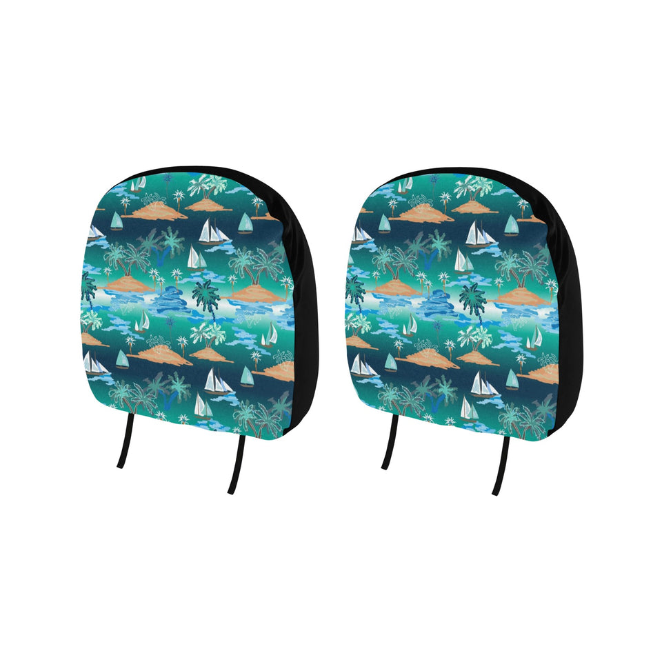 Sailboat Water Color Pattern Car Headrest Cover