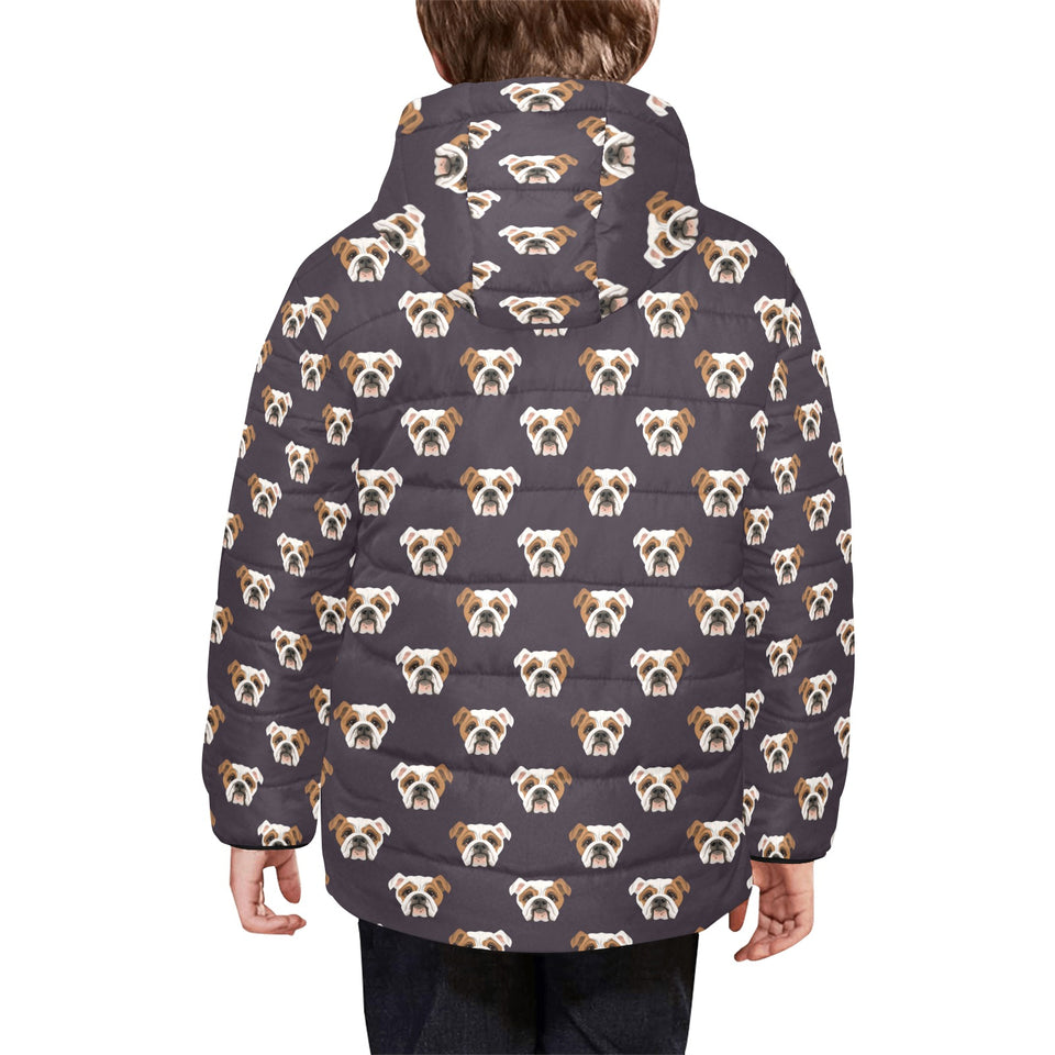 English Bulldog Pattern Print Design 03 Kids' Boys' Girls' Padded Hooded Jacket