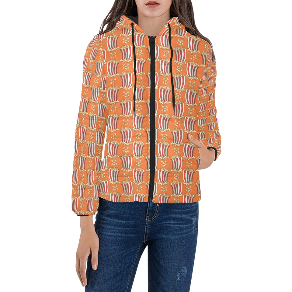 Popcorn Pattern Print Design 05 Women's Padded Hooded Jacket