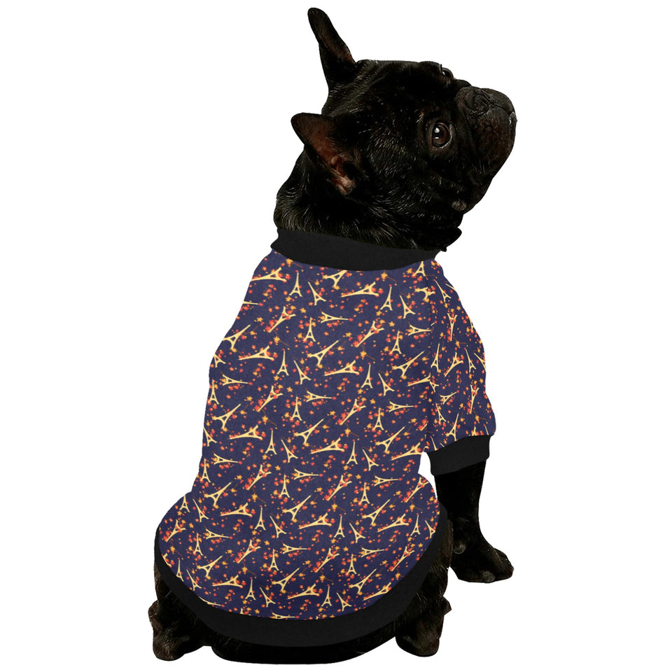 Eiffel Tower Pattern Print Design 02 All Over Print Pet Dog Round Neck Fuzzy Shirt