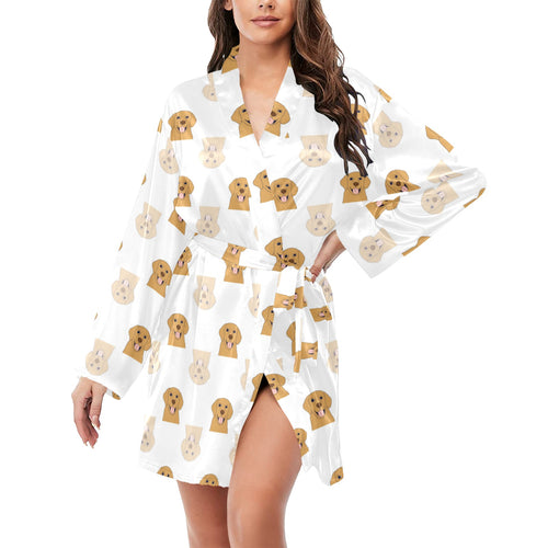 Golden Retriever Pattern Print Design 03 Women's Long Sleeve Belted Night Robe