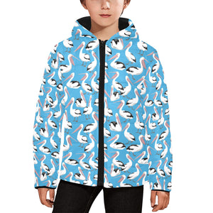 Pelican Pattern Print Design 04 Kids' Boys' Girls' Padded Hooded Jacket