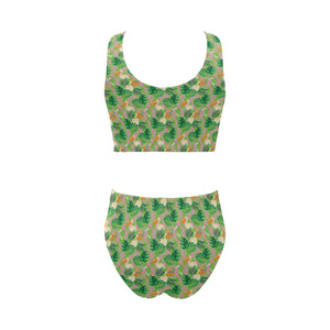 Pelican Pattern Print Design 05 Chest Bowknot High Waisted Bikini Swimsuit