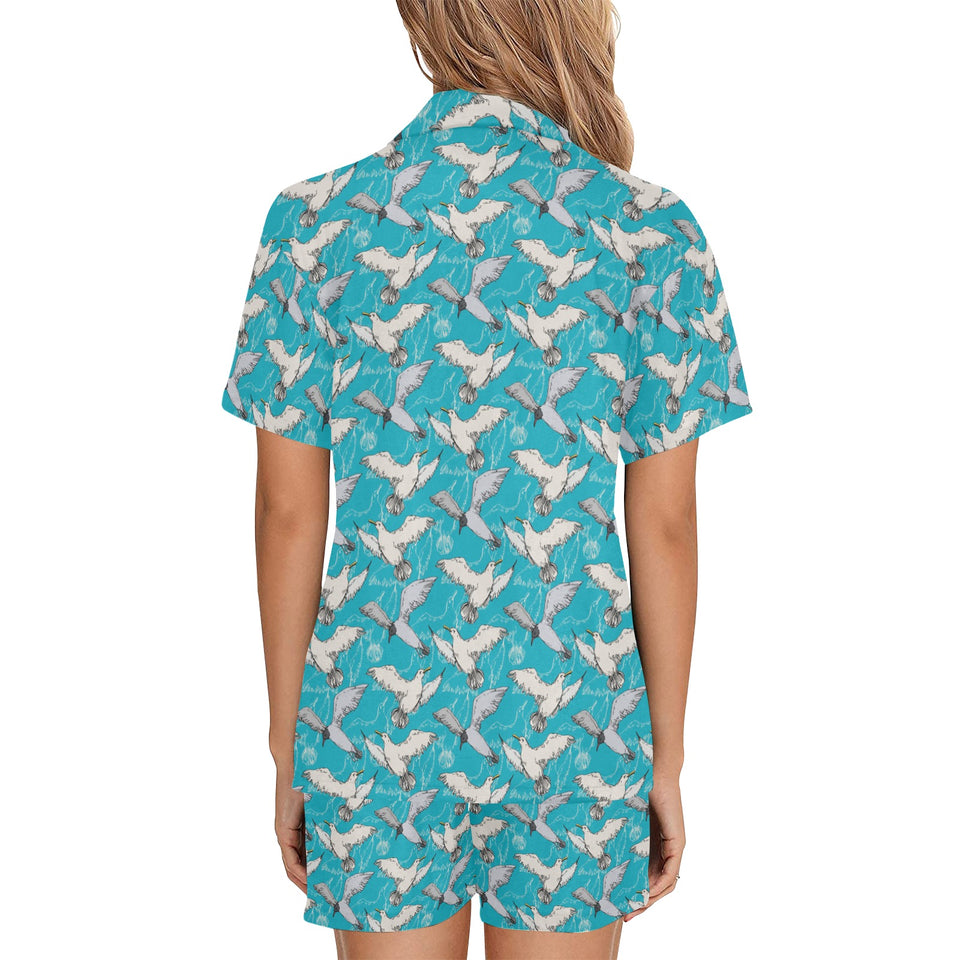 Seagull Pattern Print Design 03 Women's V-Neck Short Pajama Set