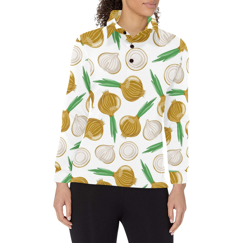 Onion Pattern Background Women's Long Sleeve Polo Shirt