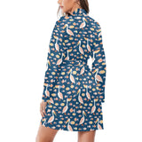 Pelican Pattern Print Design 01 Women's Long Sleeve Belted Night Robe