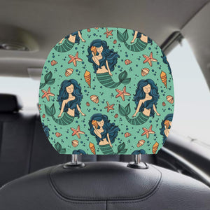 Mermaid Pattern Green Background Car Headrest Cover