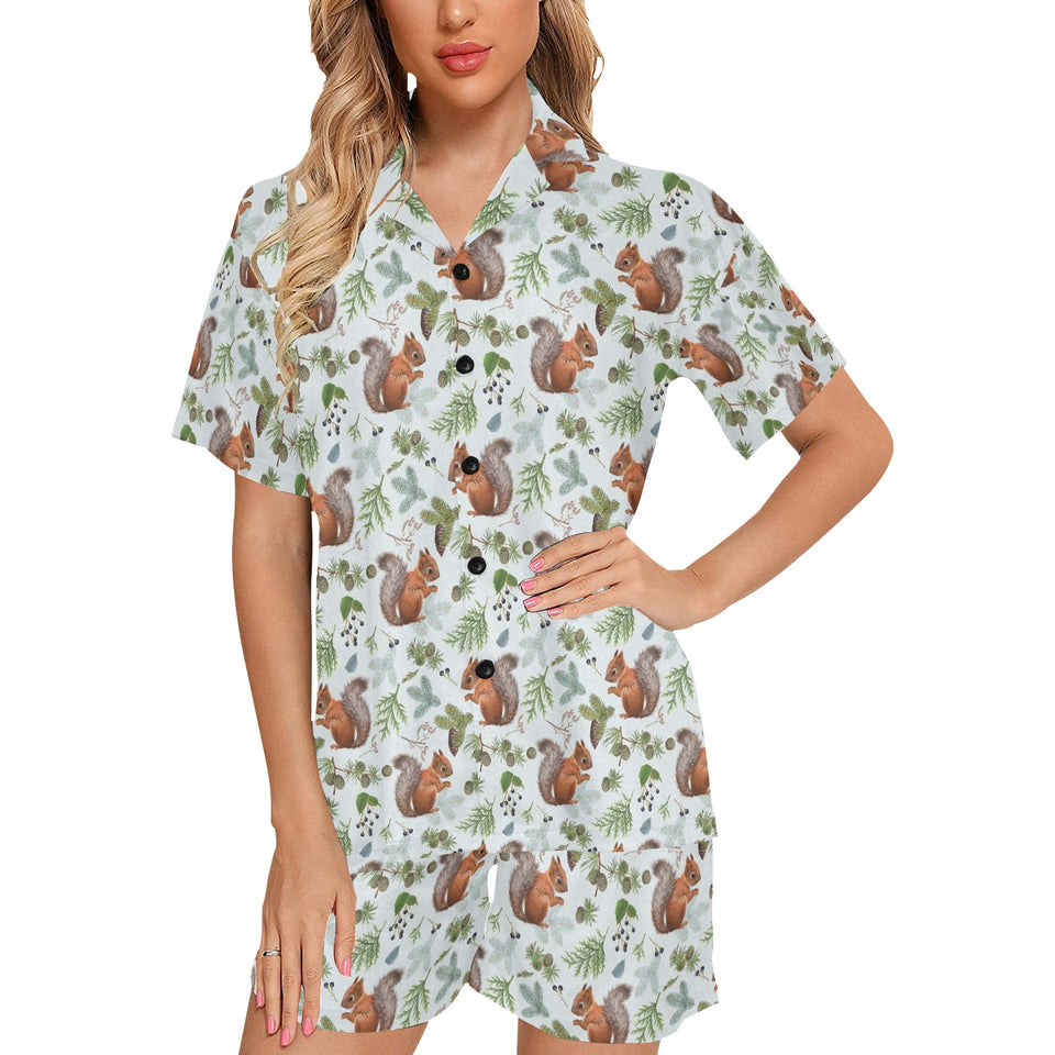 Squirrel Pattern Print Design 02 Women's V-Neck Short Pajama Set