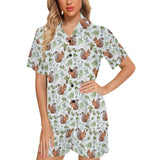 Squirrel Pattern Print Design 02 Women's V-Neck Short Pajama Set