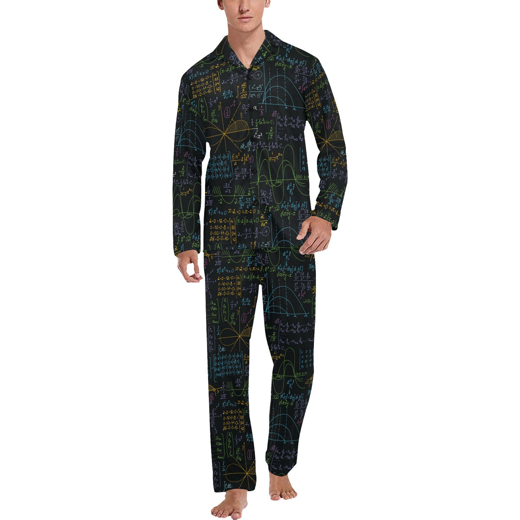 Math Pattern Print Design 04 Men's Long Pajama Set