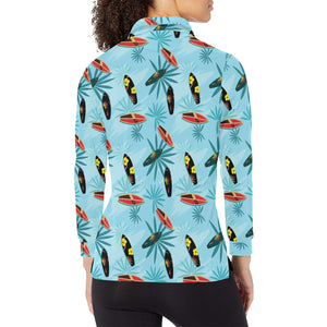 Surfboard Pattern Print Design 03 Women's Long Sleeve Polo Shirt