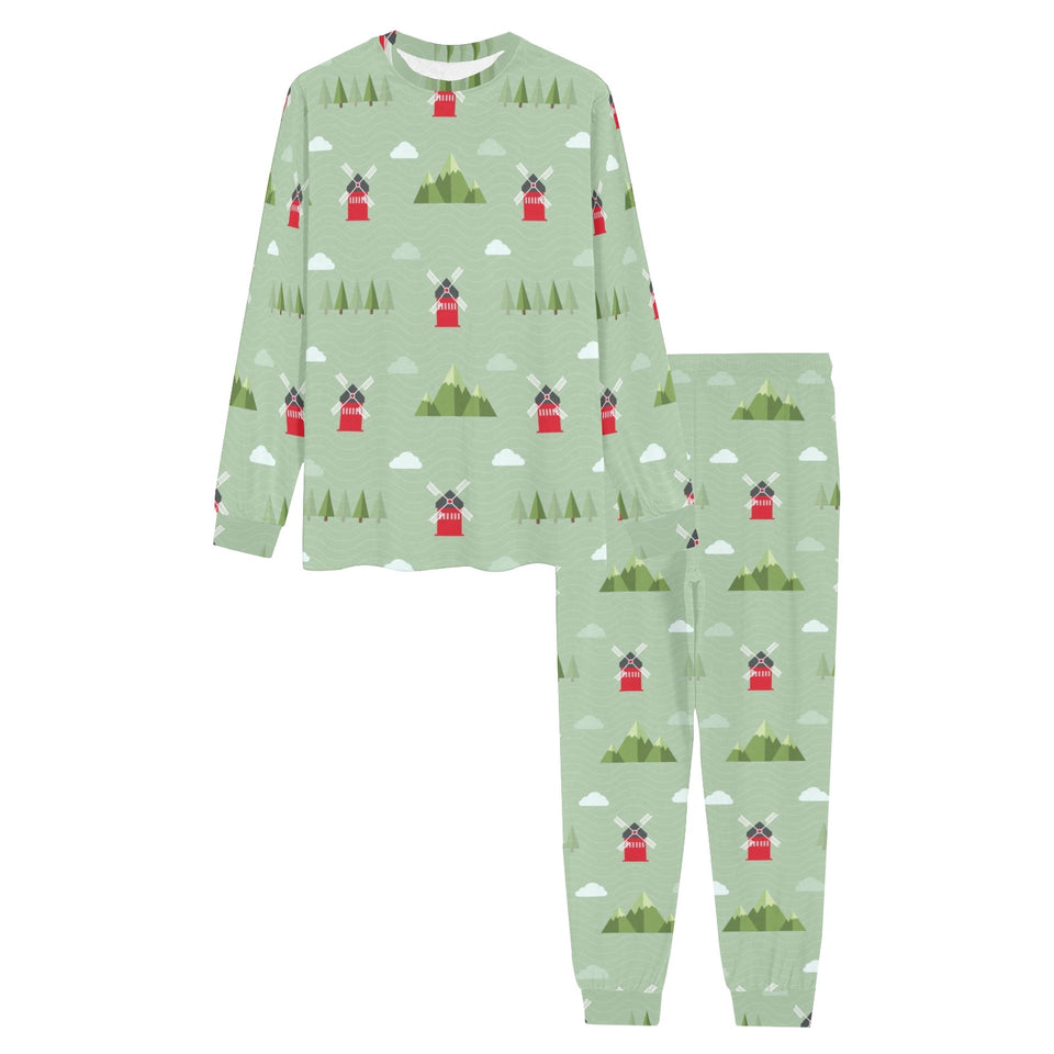 Windmill Green Pattern Men's All Over Print Pajama