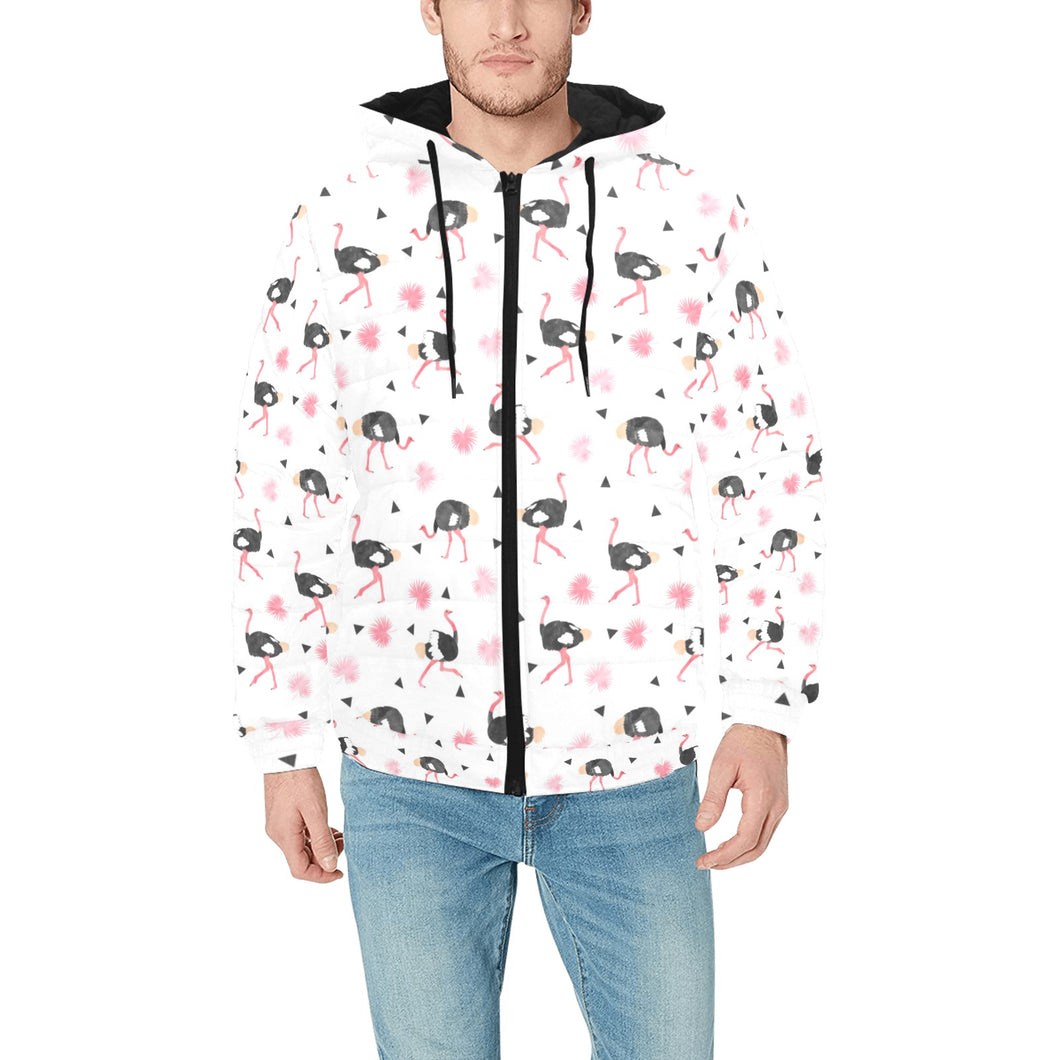 Ostrich Pattern Print Design 03 Men's Padded Hooded Jacket(ModelH42)