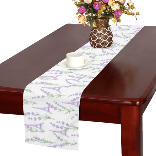 Eiffel Tower Lavender Pattern Print Design 01 Table Runner