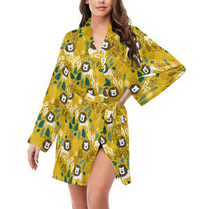 Lion Pattern Print Design 01 Women's Long Sleeve Belted Night Robe