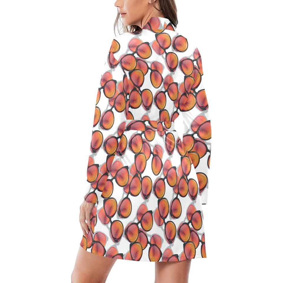 Sun Glasses Pattern Print Design 01 Women's Long Sleeve Belted Night Robe