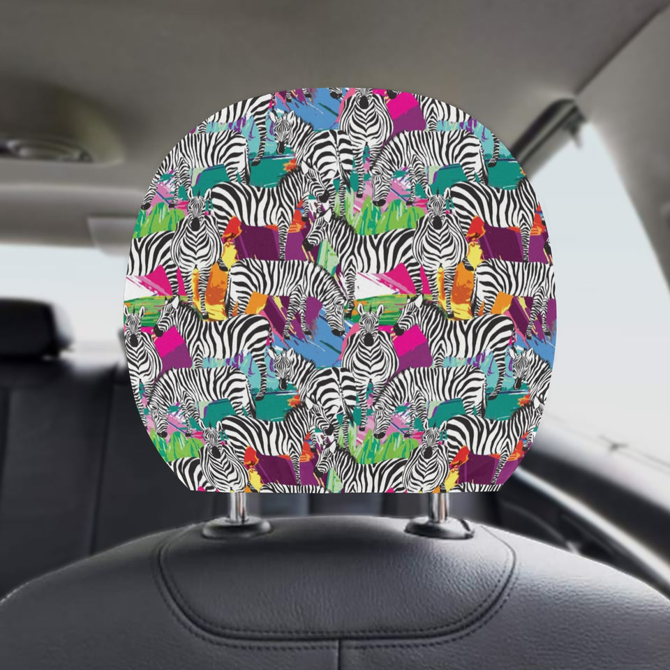 Zebra Colorful Pattern Car Headrest Cover