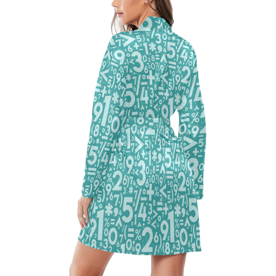 Math Pattern Print Design 05 Women's Long Sleeve Belted Night Robe