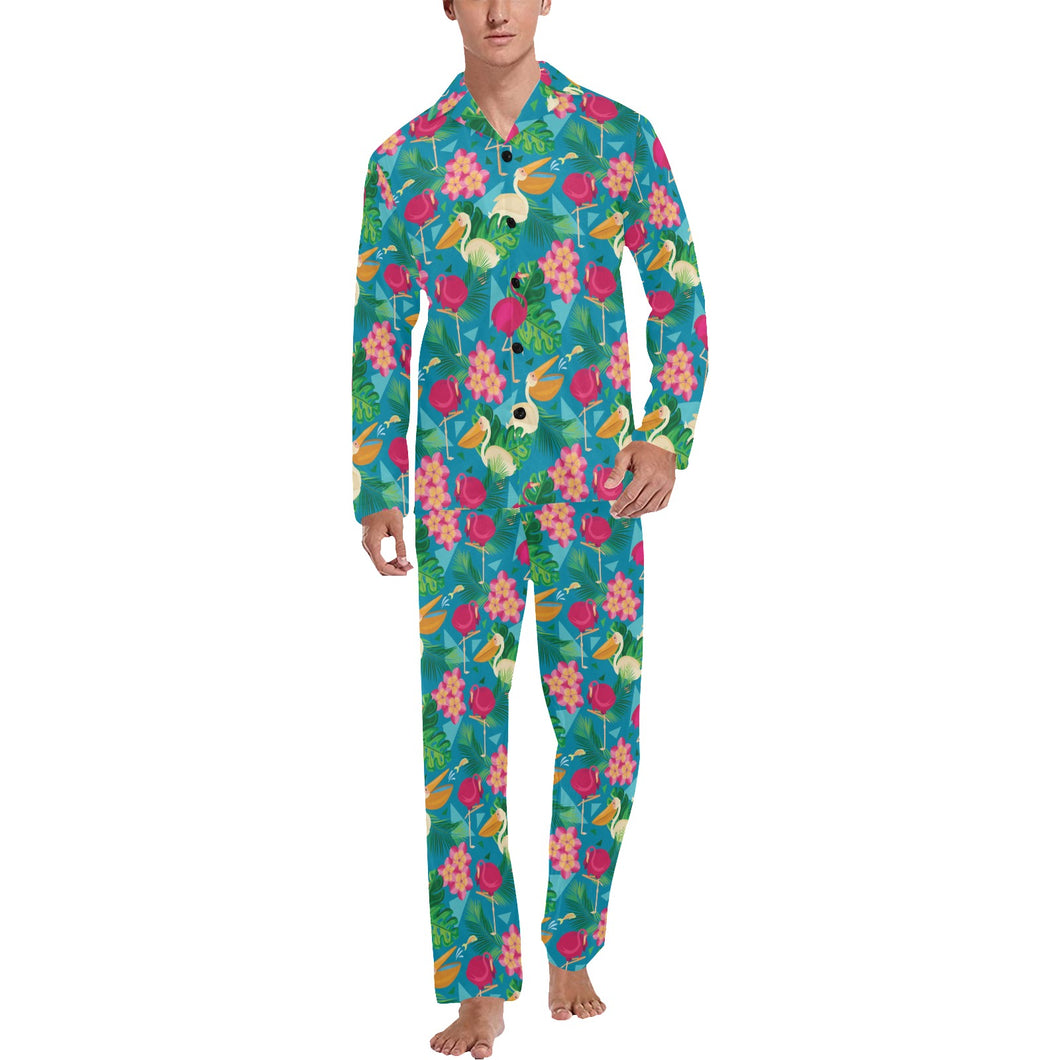 Pelican Pattern Print Design 03 Men's Long Pajama Set