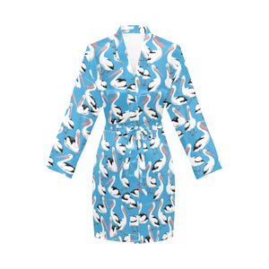 Pelican Pattern Print Design 04 Women's Long Sleeve Belted Night Robe