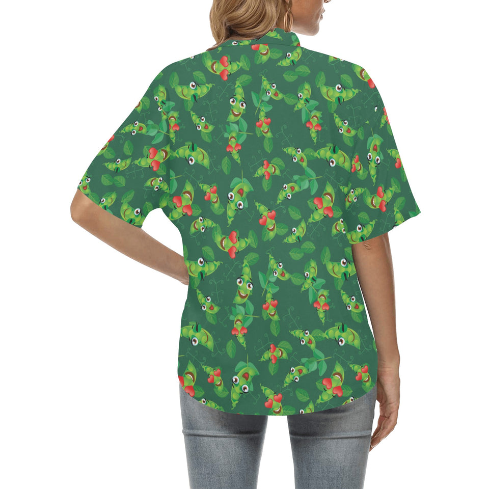 Green Peas Pattern Print Design 05 Women's All Over Print Hawaiian Shirt