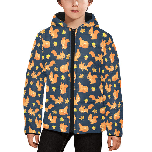 Squirrel Pattern Print Design 05 Kids' Boys' Girls' Padded Hooded Jacket