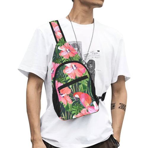 Parrot Leaves Pattern All Over Print Chest Bag