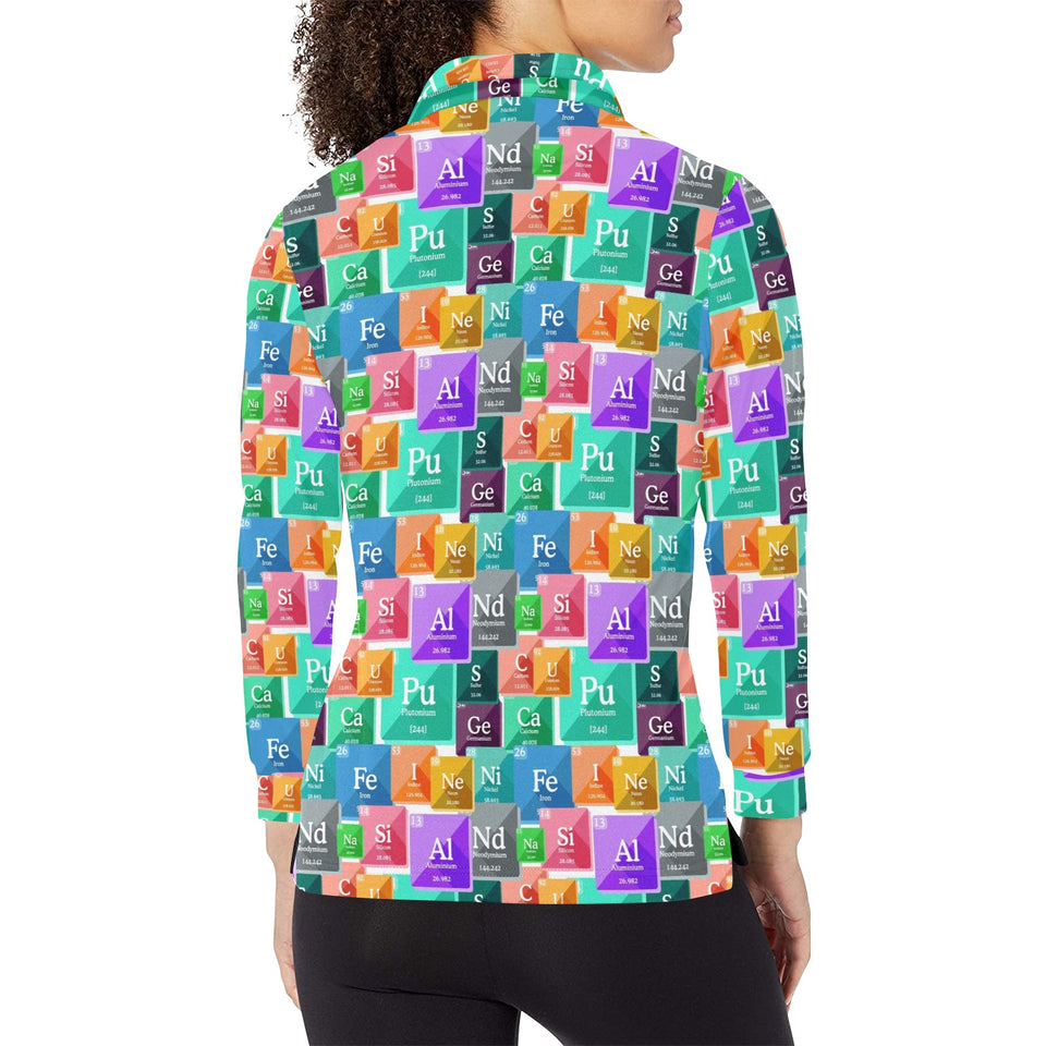 Chemistry Periodic Table Pattern Print Design 05 Women's Long Sleeve Polo Shirt