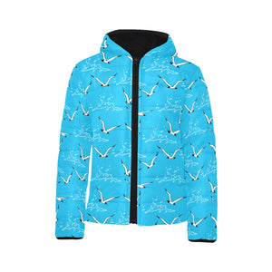 Seagull Pattern Print Design 05 Kids' Boys' Girls' Padded Hooded Jacket