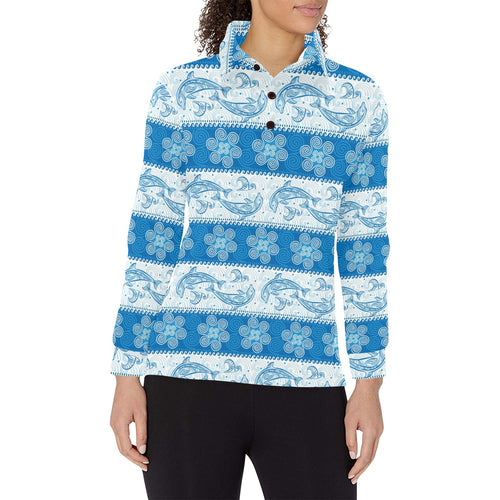 Dolphin Tribal Pattern Women's Long Sleeve Polo Shirt