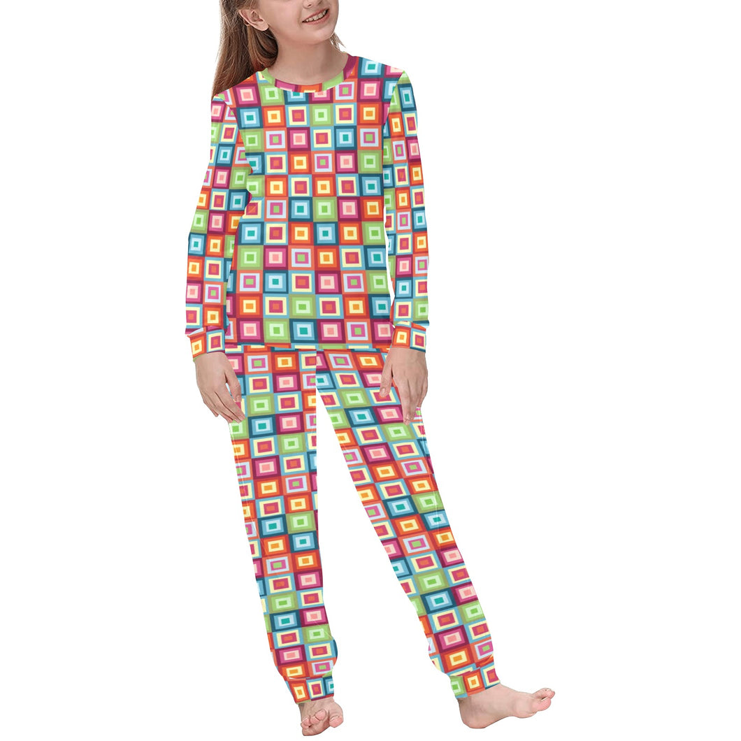 Rainbow Rectancular Pattern Kids' Boys' Girls' All Over Print Pajama Set