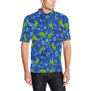 Blueberry Pattern Background Men's All Over Print Polo Shirt