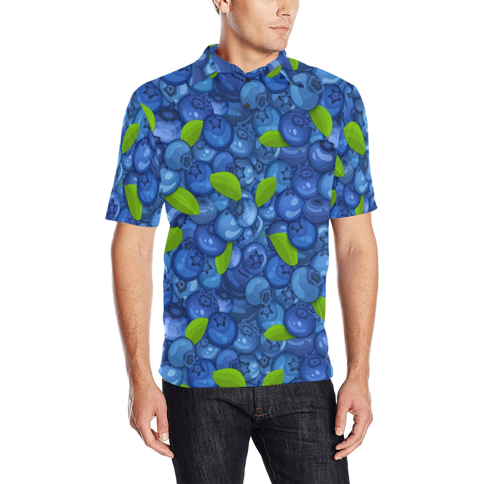 Blueberry Pattern Background Men's All Over Print Polo Shirt